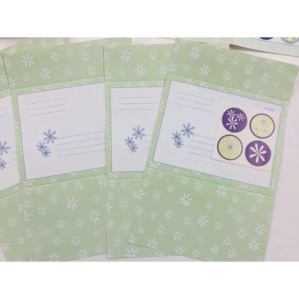 12 Vintage Fold a Note Folding Notecards Stationary Cards Green Purple Flowers
